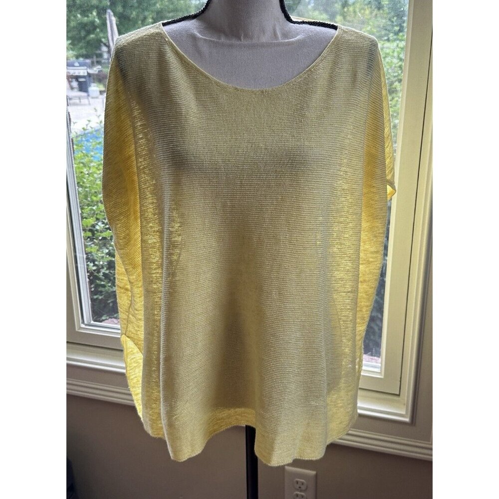 Eileen Fisher Womens 100% Organic Linen Bateau-Neck Poncho Top, Size M Medium
